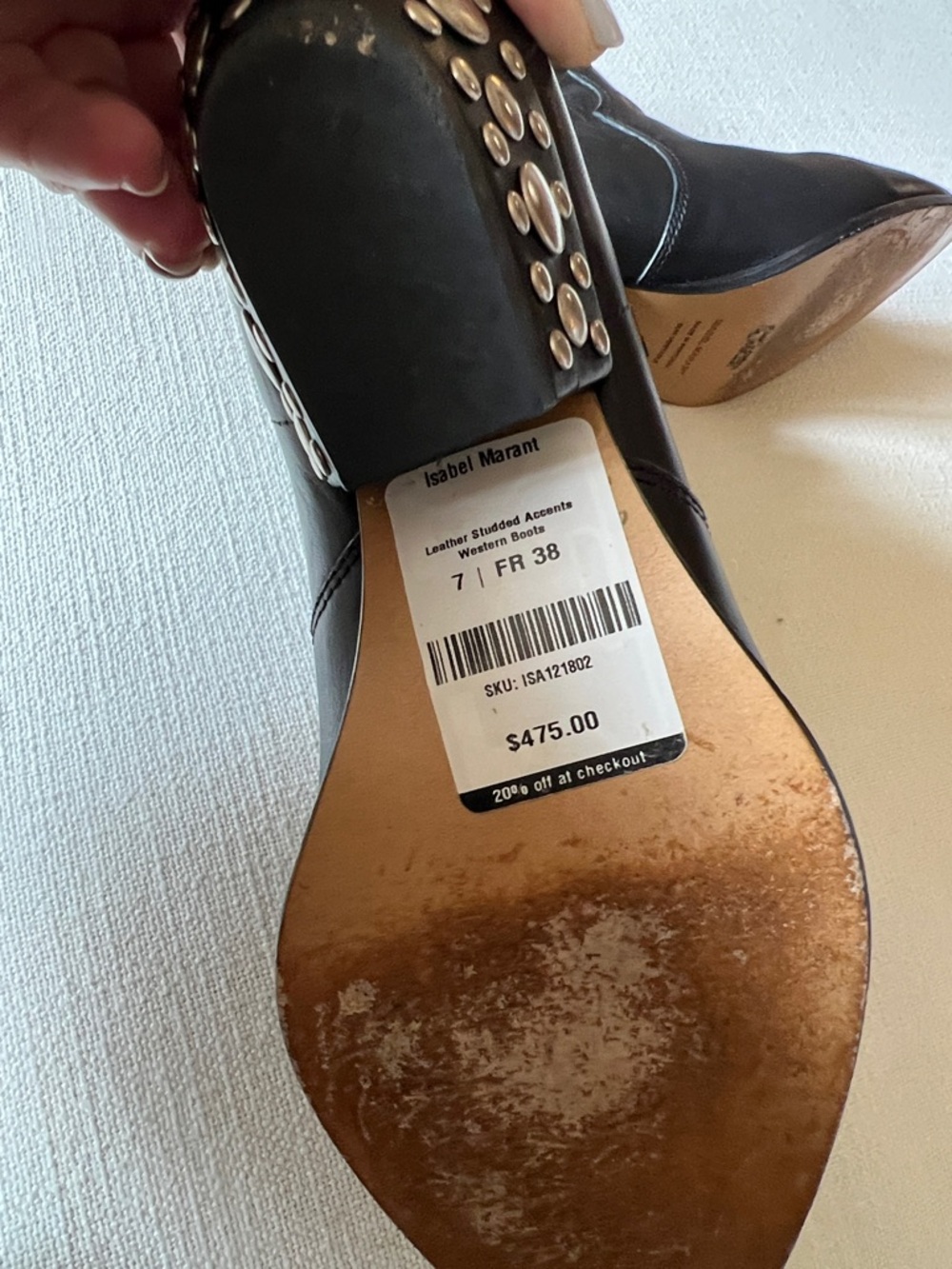 Isabel Marant Dewina Leather Western Ankle Boots with Studded Heel in Black - 38 - Picture 6 of 7